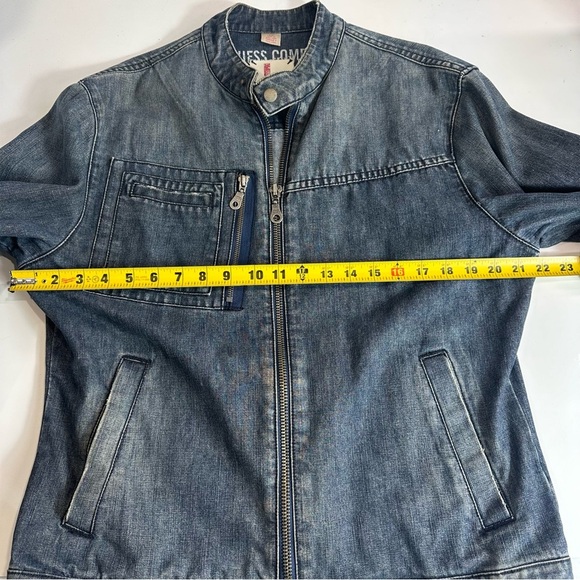 GUESS CAFE RACER jean jacket ZIP FRONT distressed blue denim UNISEX blue jean L - Picture 8 of 14